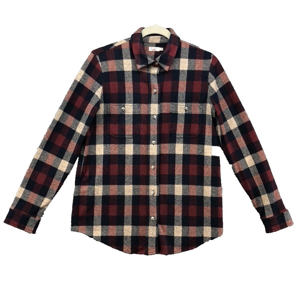 Faherty Flannel Button Up Shirt Womens Small Red Blue Plaid Stretch Lumberjack